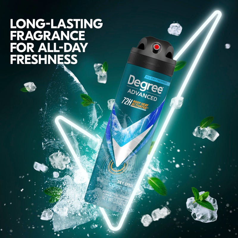 Degree Men Antiperspirant Deodorant Dry Spray Cool Rush 12 Count 72-Hour Sweat and Odor Protection Deodorant for Men With Body Heat Activated Technology 3.8 oz - Image 3